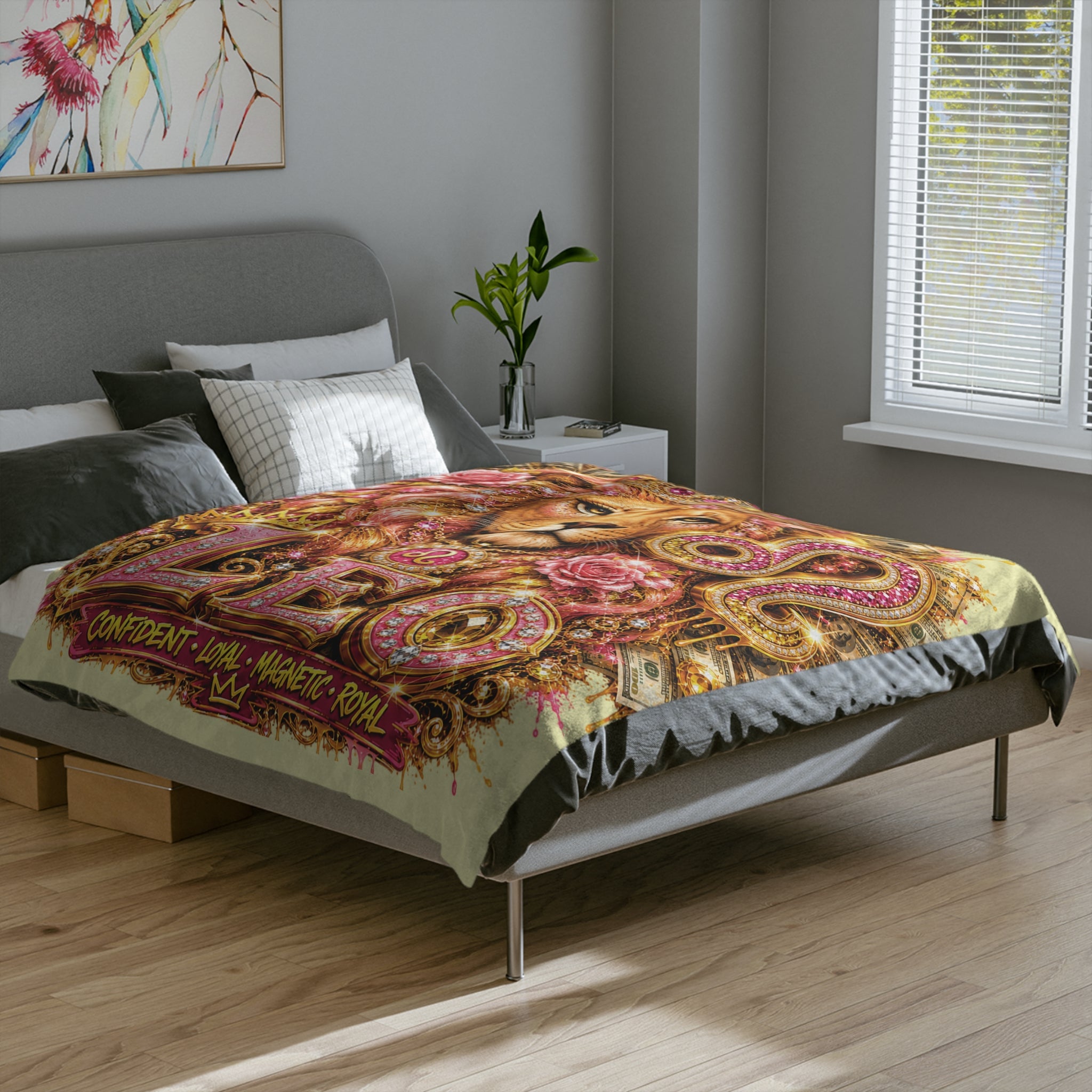 Leo Zodiac Velvet Blanket — Regal Lion Astrology Throw (Confident • Loyal • Magnetic • Royal)
