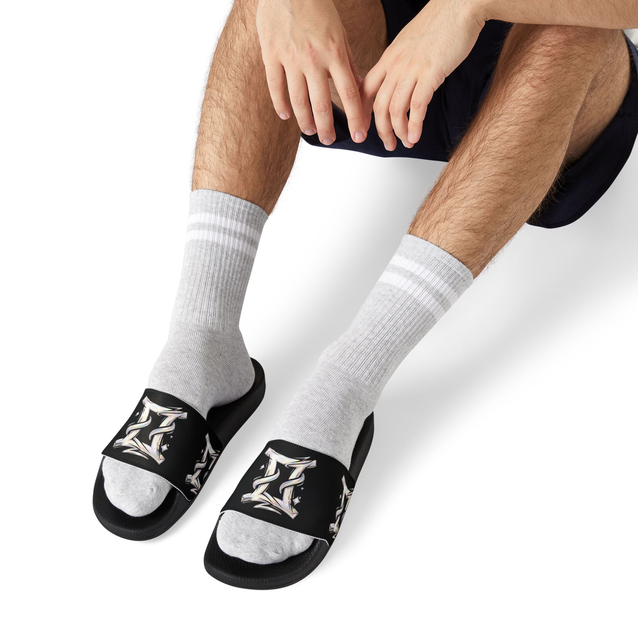 Men's Removable-Strap Sandals — Black Artistic Slide with Gemini Graphic