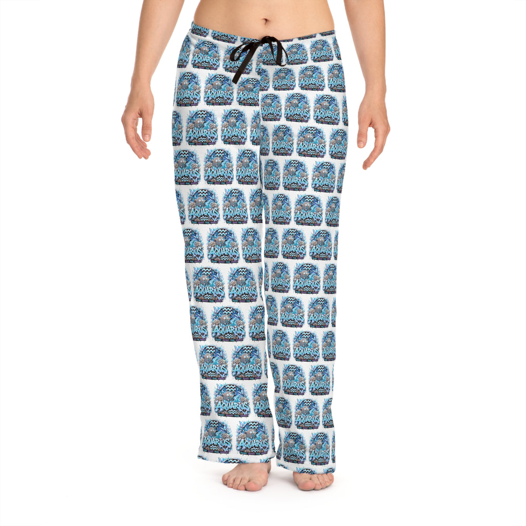 Women's Pajama Pants - All-Over 'Good Night' Blue Sleepy Moon Pattern Aquarius