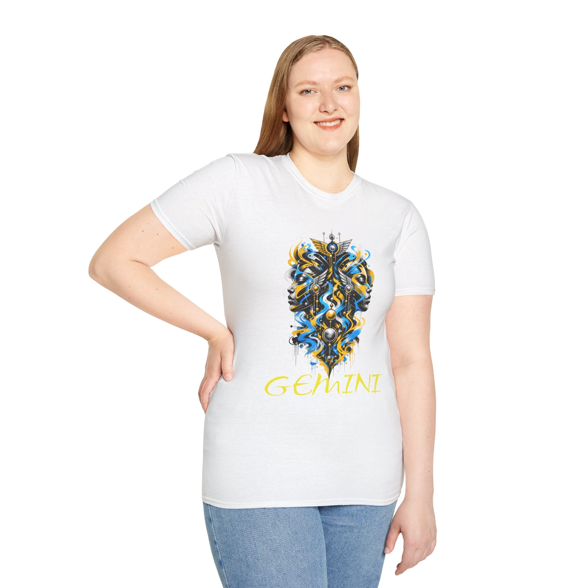 Gemini Zodiac T-Shirt — Dual Faces Abstract Astrology Tee