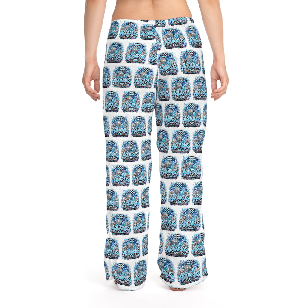Women's Pajama Pants - All-Over 'Good Night' Blue Sleepy Moon Pattern Aquarius