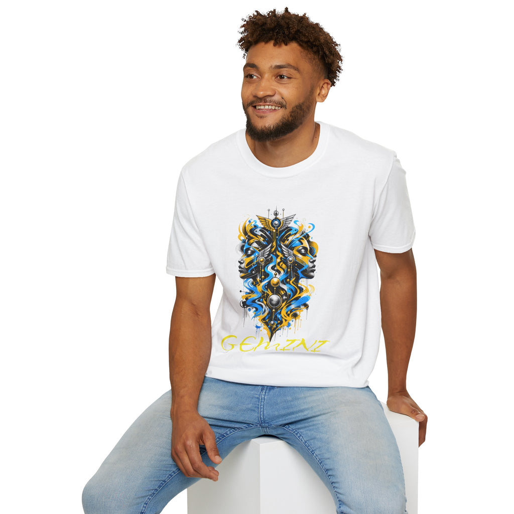 Gemini Zodiac T-Shirt — Dual Faces Abstract Astrology Tee
