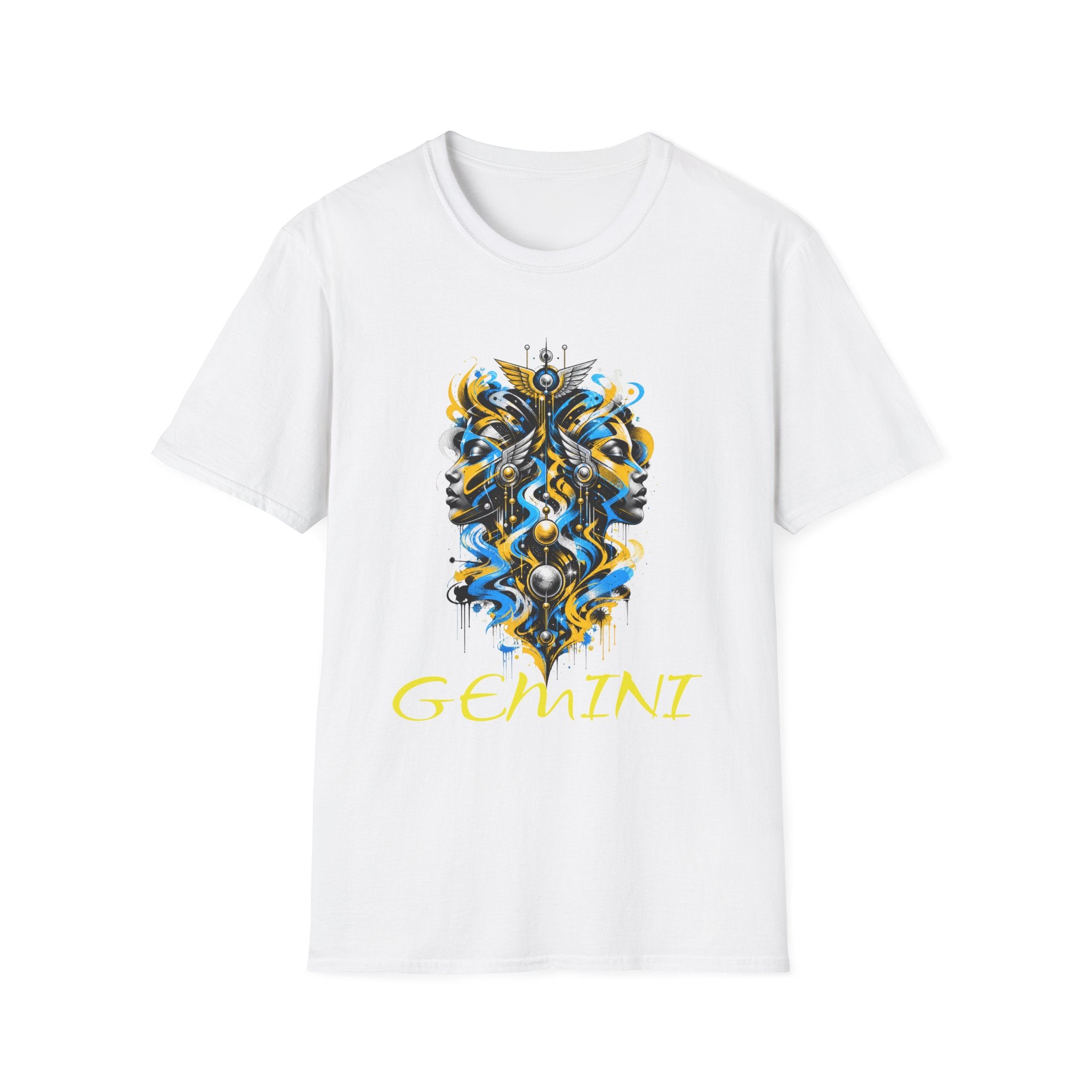 Gemini Zodiac T-Shirt — Dual Faces Abstract Astrology Tee
